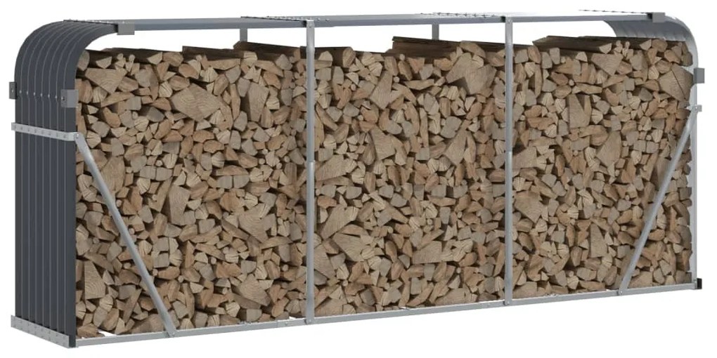 antracit színű horganyzott acél fatörzstartó 234 x 45 x 100 cm