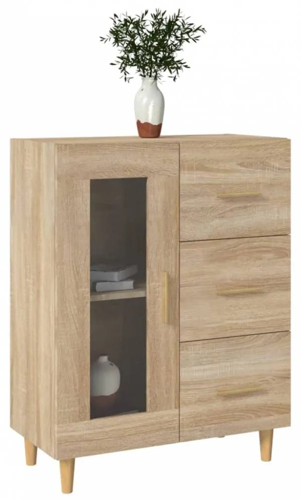 Sonoma tölgy színű szerelt fa tálalószekrény 69,5 x 34 x 90 cm