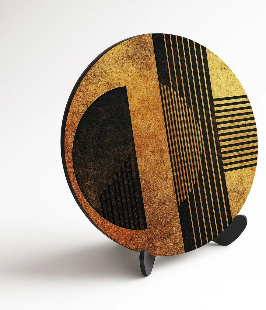 DUBLEZ | Fából készült kerek kép - Arany geometria