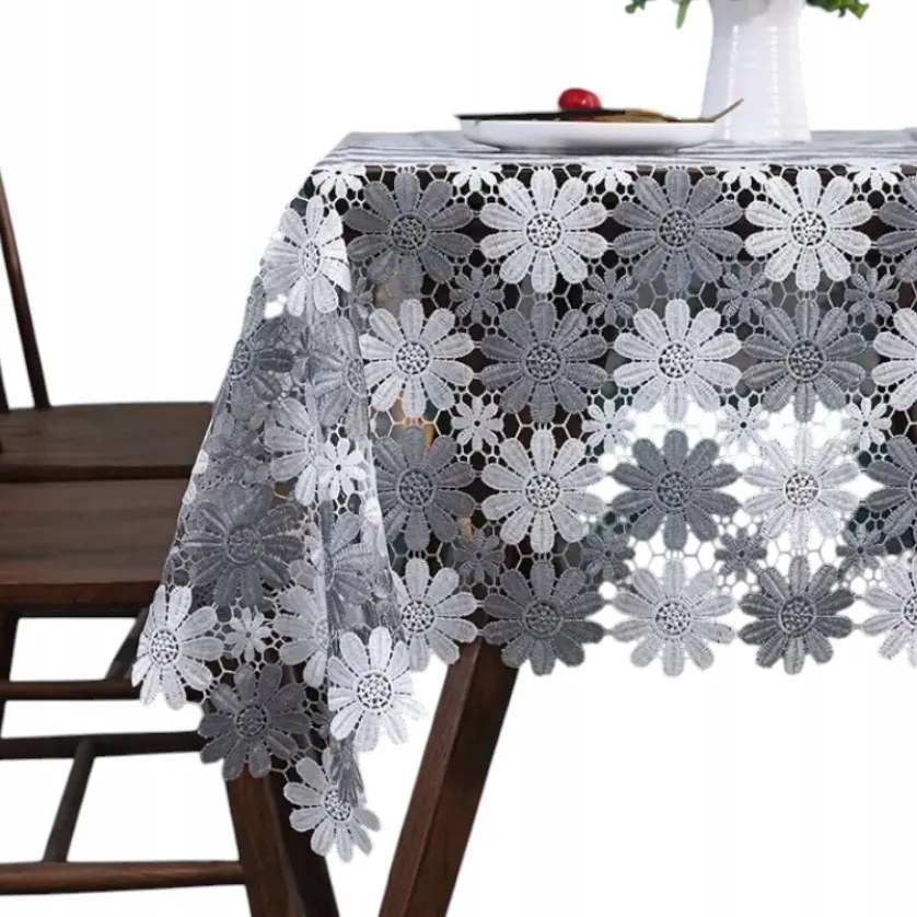 Fehér Szürke Abrosz csipkés asztaldísz áttört 140x220 elegáns virágok
