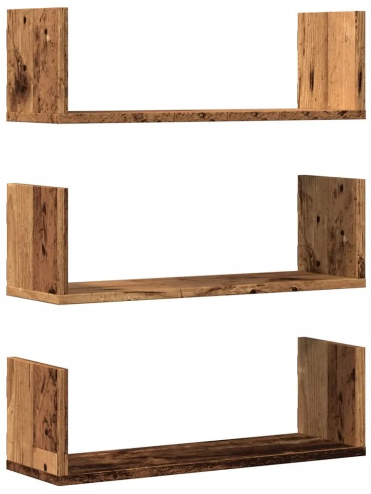 3 db antik fa színű szerelt fa fali polc 58 x 18 x 18 cm