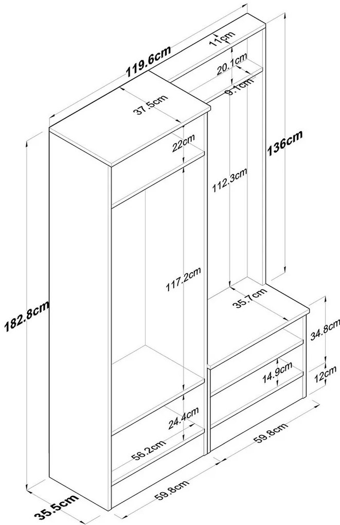 Pone White and Walnut I előszoba szett