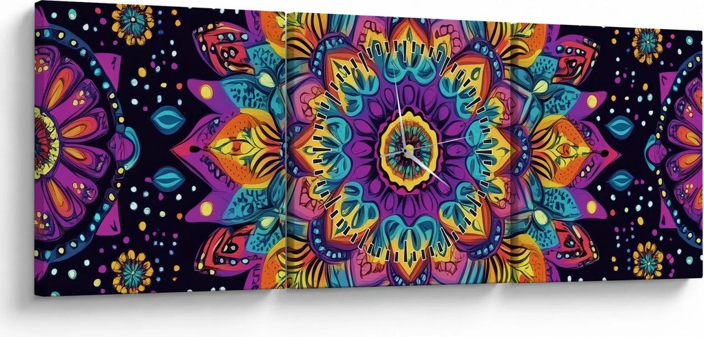 Kép - Kaleidoszkópos mandala (órával) (90x30 cm)