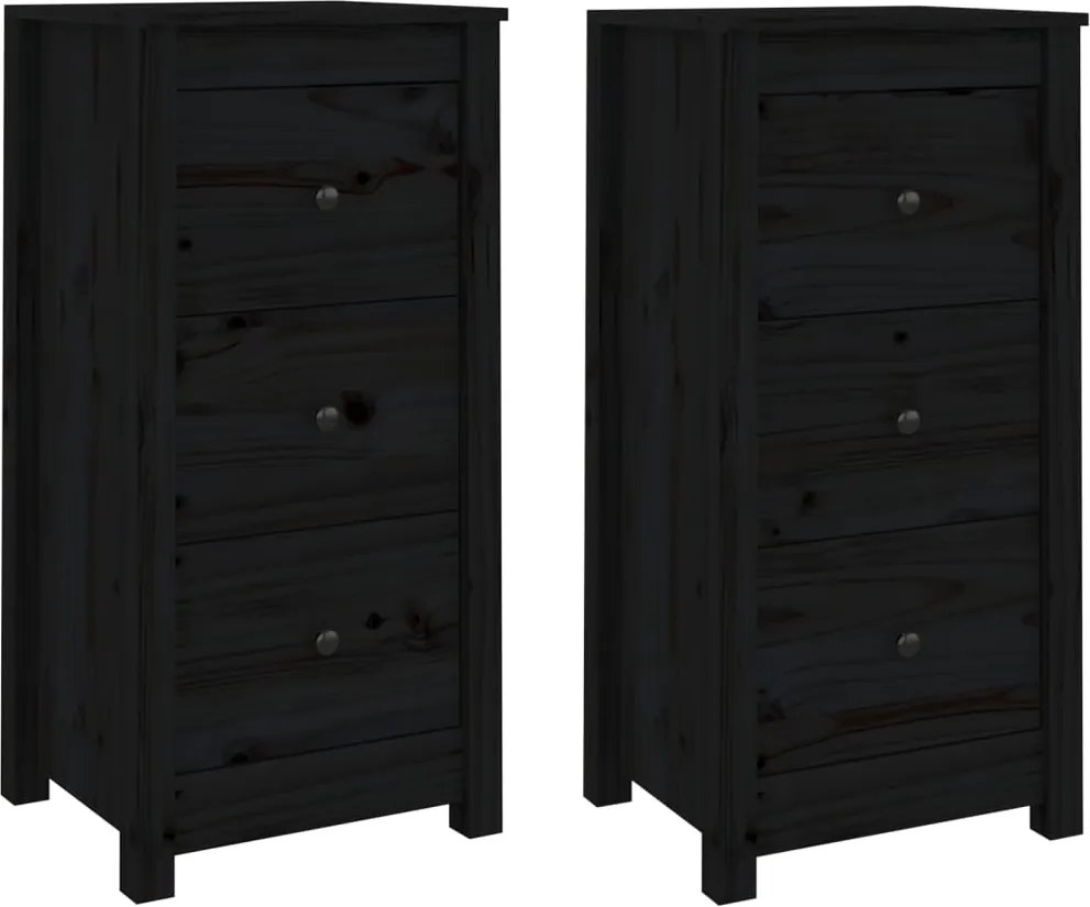 vidaXL 2 db fekete tömör fenyőfa tálalószekrény 40 x 35 x 80 cm
