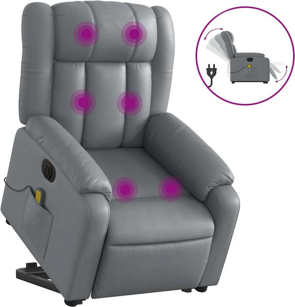 vidaXL elektromos szürke műbőr felállást segítő dönthető masszázsfotel