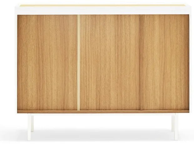Fehér alacsony komód tölgyfa dekorral 110x85 cm Arista – Teulat