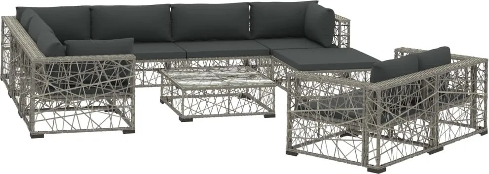 vidaXL 10-részes szürke polyrattan kerti bútorszett párnákkal