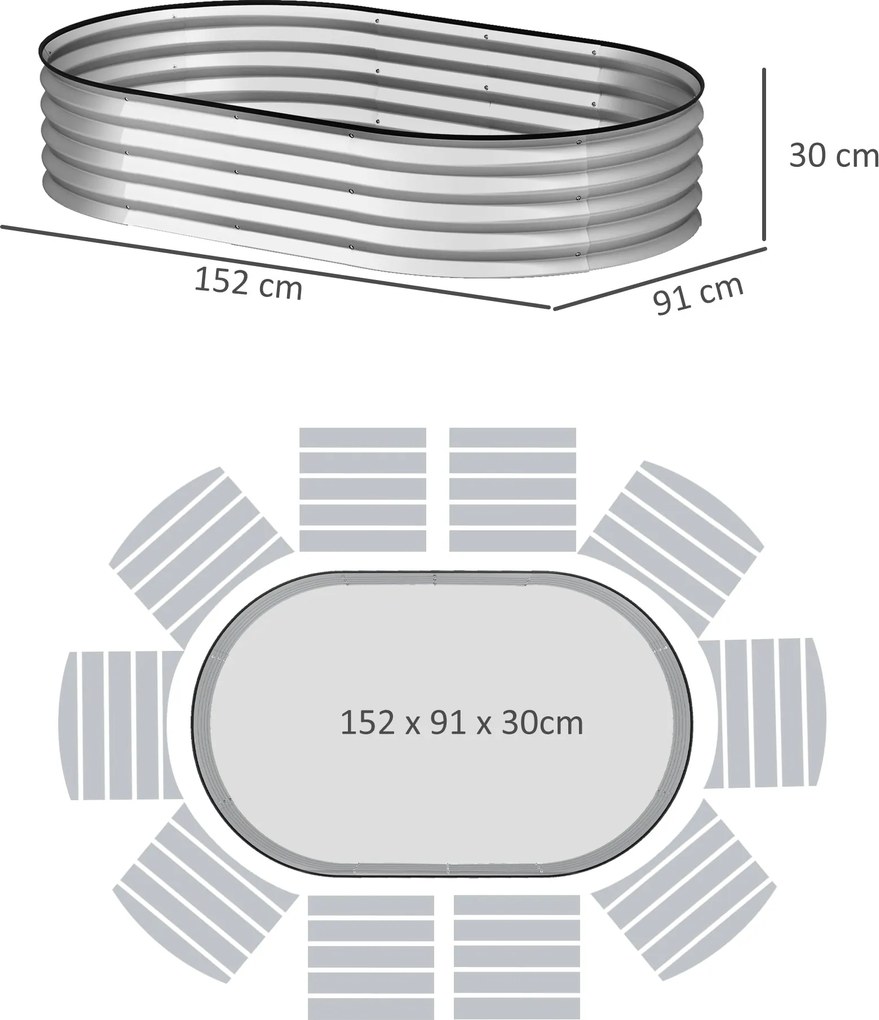 Outsunny 2 db horganyzott acél emelt virágágyás készlet, Kerti Ágy Kit, Gumiél és Nyitott Alj, Zöldségekhez, Gyümölcsökhöz, Virágokhoz, 152 x 91 x 30