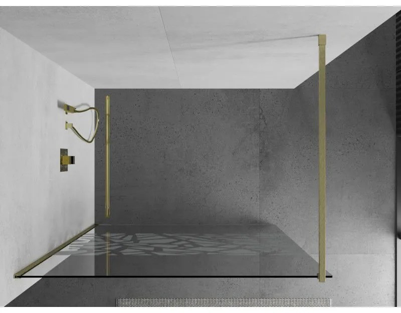 Mexen Kioto, Walk-In zuhany paraván 80 x 200 cm, 8 mm átlátszó üveg fehér mintás, arany matt profil, 800-080-101-55-85