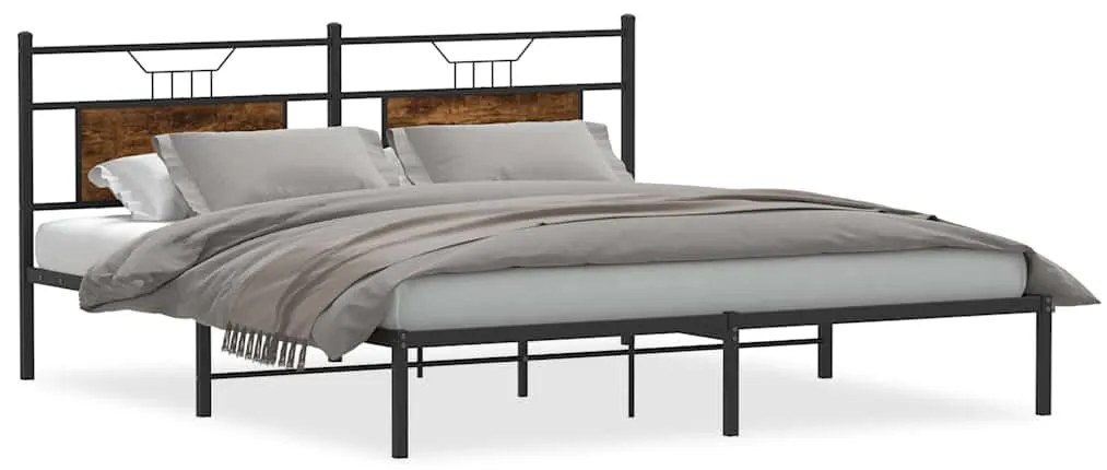 füstös tölgy színű szerelt fa ágykeret matrac nélkül 183x203 cm