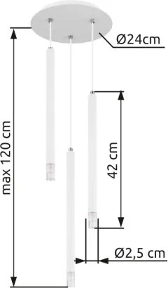 Globo 15629W-3 Függőlámpa, fém fehér matt, akril szaténozott, átlátszó búra, kábel PVC fehér, magassága rövidíthető, ø: 240mm, M: 1200mm, 3x G9 LED 4W 230V izzók nélkül