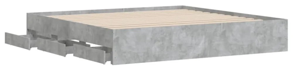 betonszürke szerelt fa ágykeret fiókokkal 200 x 200 cm