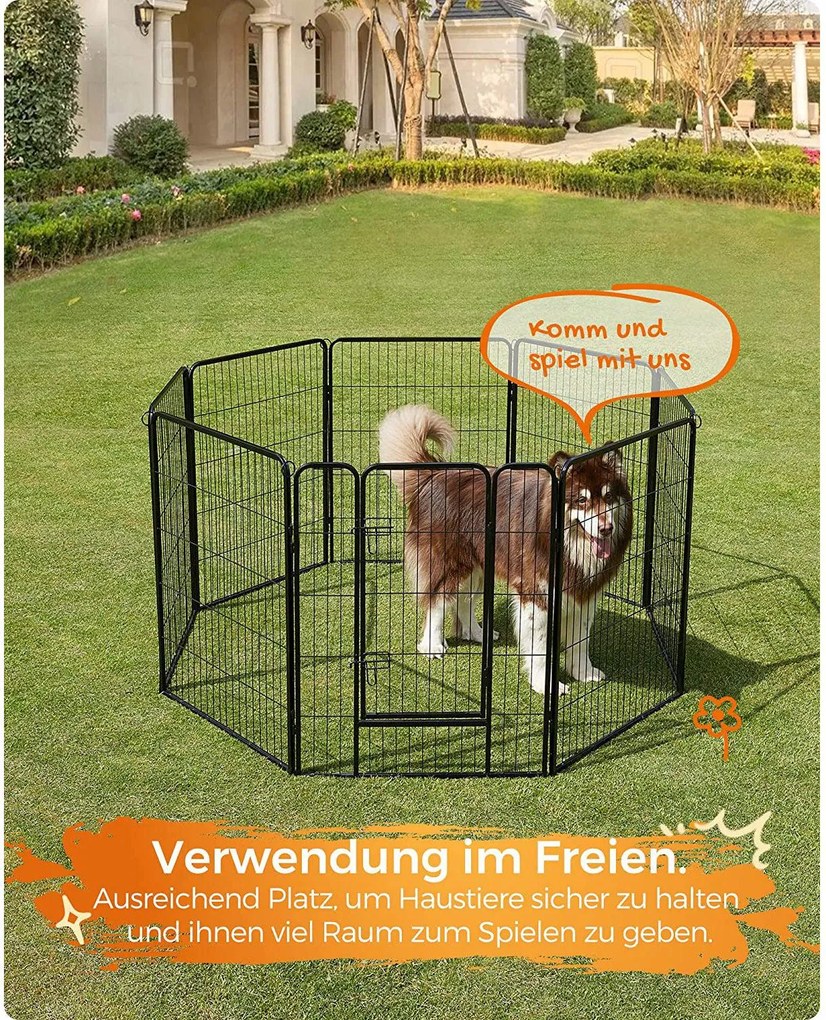 Kutya kennel, kutyakerítés, kifutó kutyáknak 8 részes, fekete 240x80x100cm