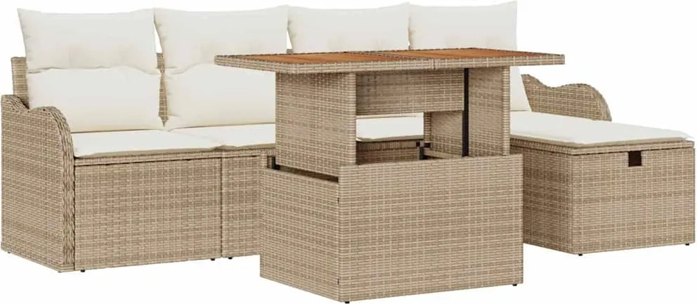 vidaXL Kerti Kanapé Szett 6 pcs Bézs polirattan