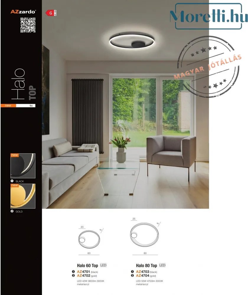 AZZARDO 4703 HALO Kerek Mennyezeti Lámpa LED IP20