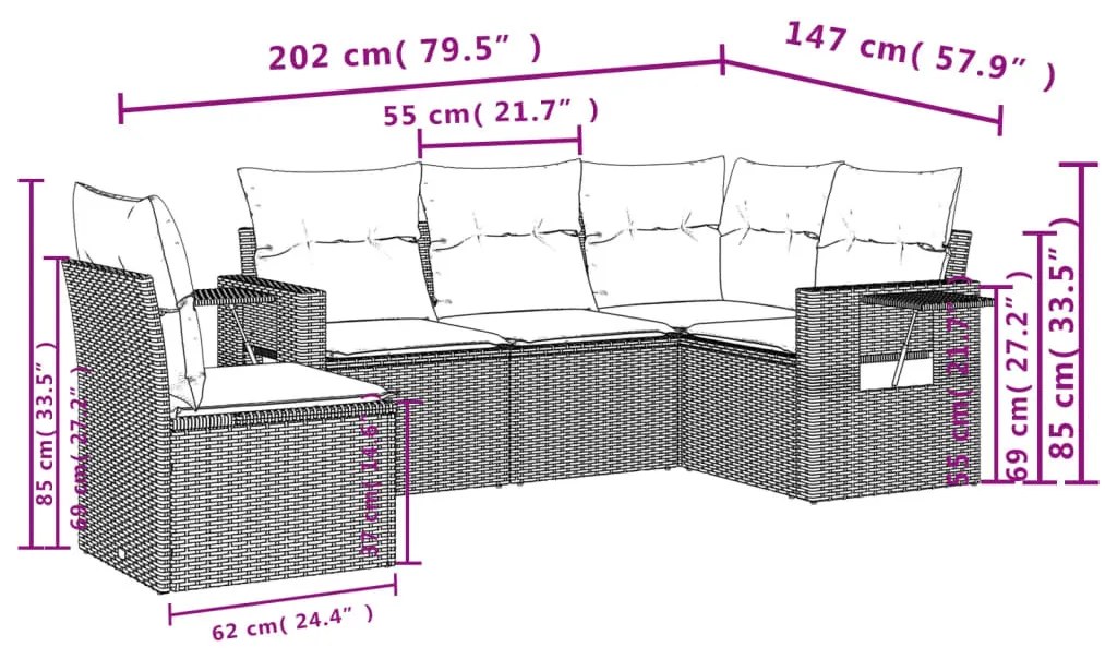 5 részes bézs polyrattan kerti ülőgarnitúra párnákkal