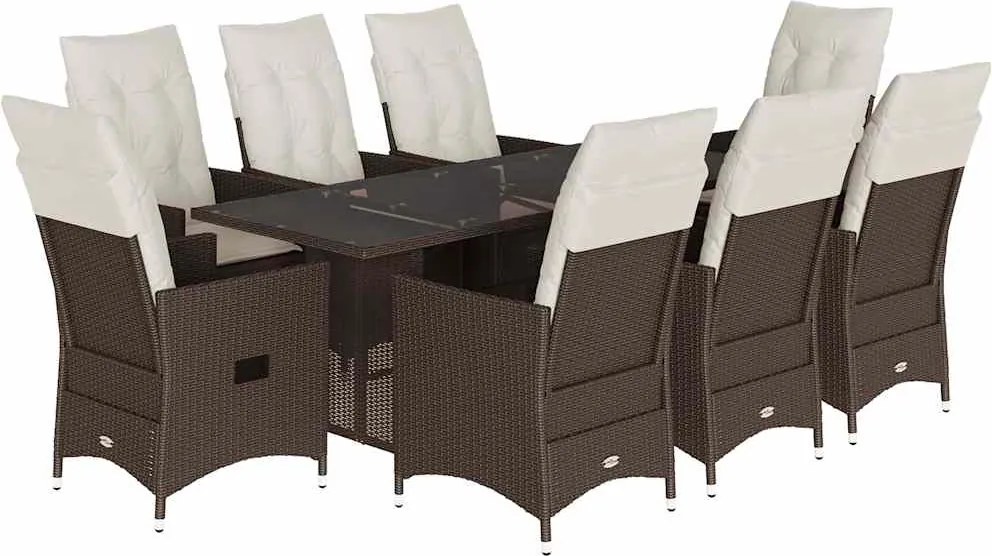 vidaXL 9 részes barna polyrattan kerti étkezőgarnitúra párnákkal