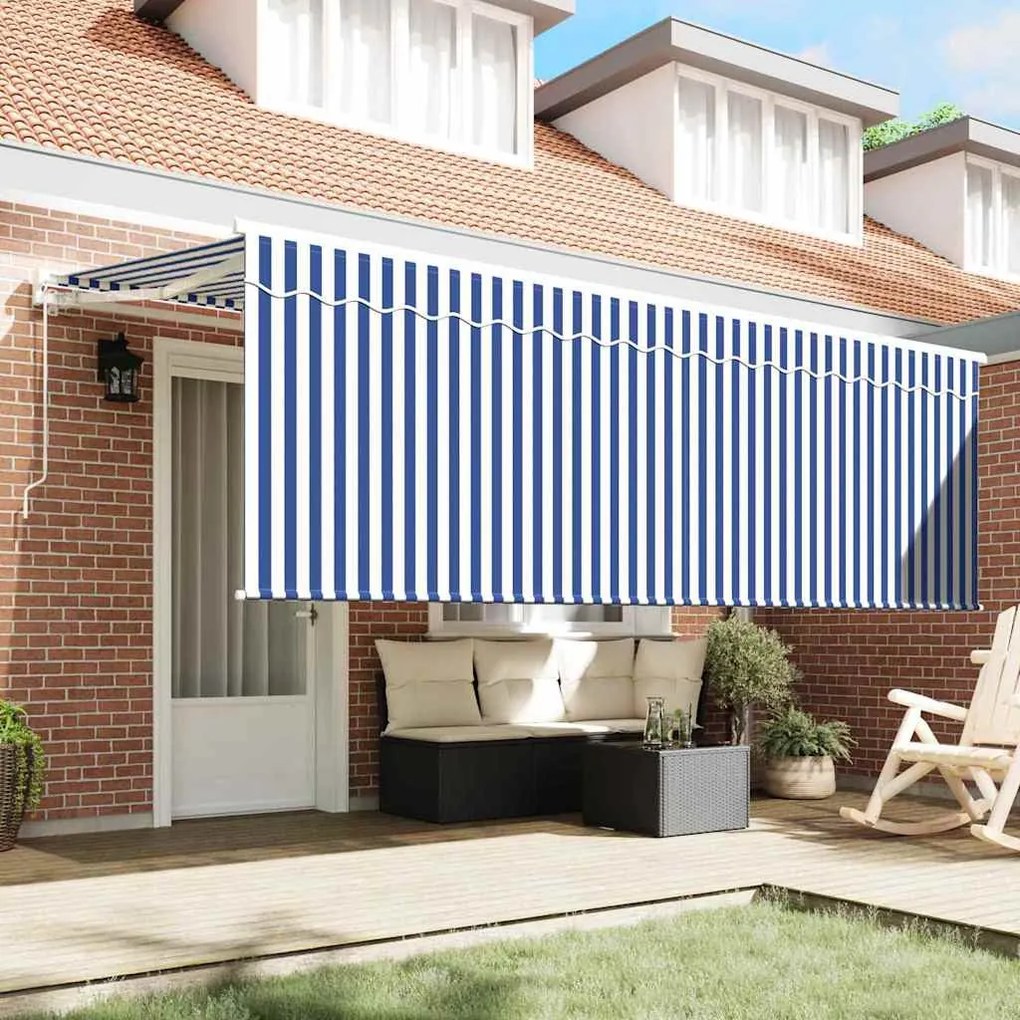 Behúzható napellenző Kék és fehér 350 x 200 cm Textil, fém