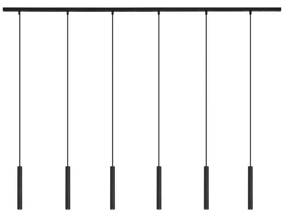 Modern sínrendszer 6 fekete függőlámpa foglalattal, 1 fázisú - Slimline Keno