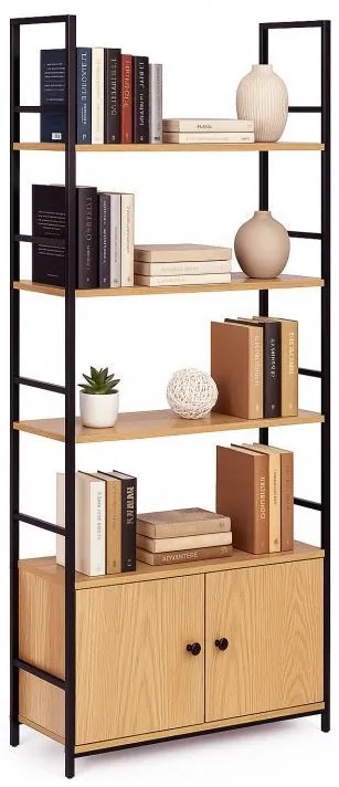 KÉSZLETKISÖPRÉS! Intenso Home 5 szintes könyvespolc ajtóval 59 x 144cm (Aranytölgy) | Univerzális tároló állvány fém lábakkal