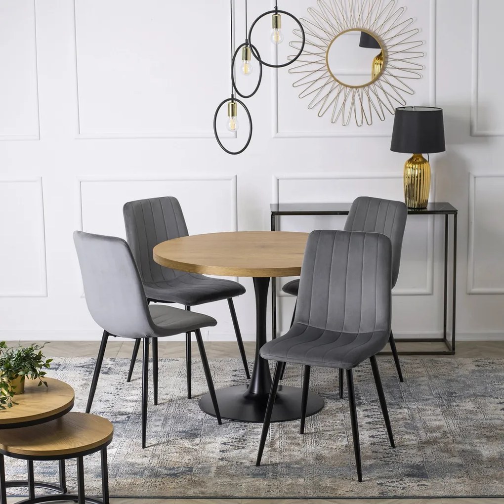 Kerek Étkezőasztal Arany Tölgy/Fekete Színben. LINO 100 cm