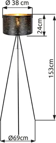 Globo 15342S Állólámpa fém fekete, műanyag fekete, arany színű, lábpedálos kapcsoló a kábelen, ø: 690mm, M: 1530mm, kábel hossza 1800mm, 1x E27 40W 230V izzó nélkül