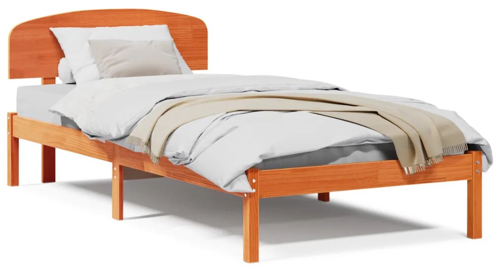 vidaXL Ágykeret fejtámlával Faggyú barna 90 x 200 cm Tömör fenyőfa