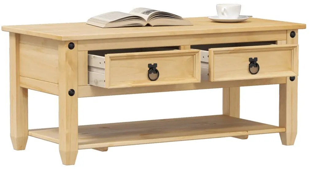 Corona tömör fenyőfa dohányzóasztal fiókokkal 100x48x45 cm