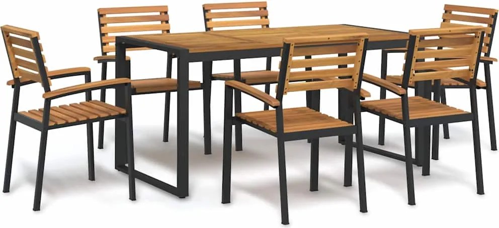 vidaXL 7 részes tömör akácfa és fém kerti étkezőgarnitúra
