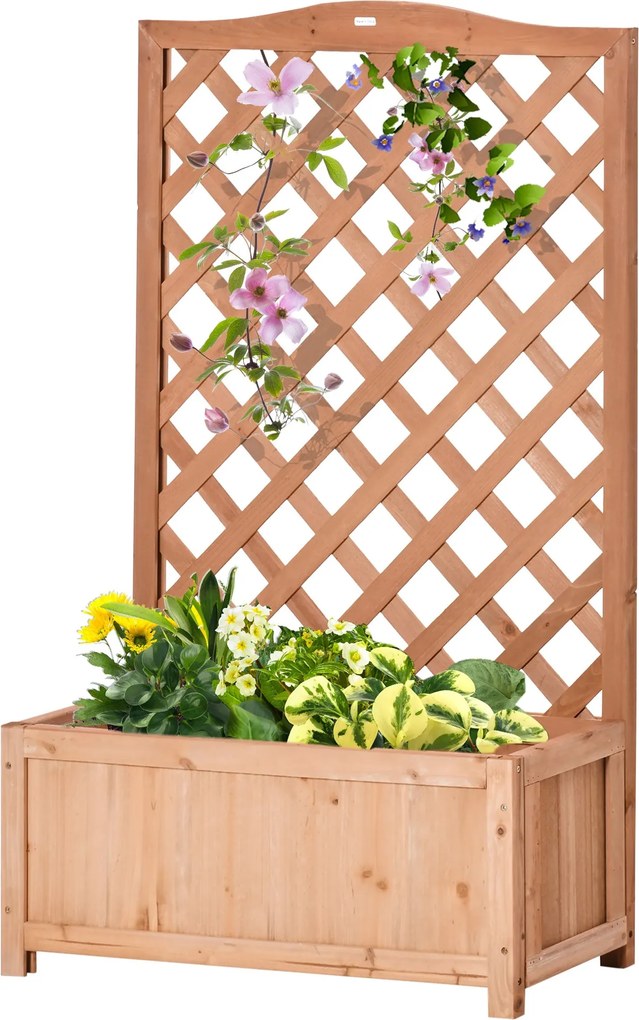 Outsunny Szilárd Fa Virágtartó Rácsos Virágfiókkal Mászónövények Támogatására 70x28x117 cm Barna | Aosom