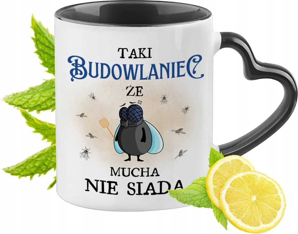 Építőnek Fekete Bögre Szív Alakú Füllel Ajándék