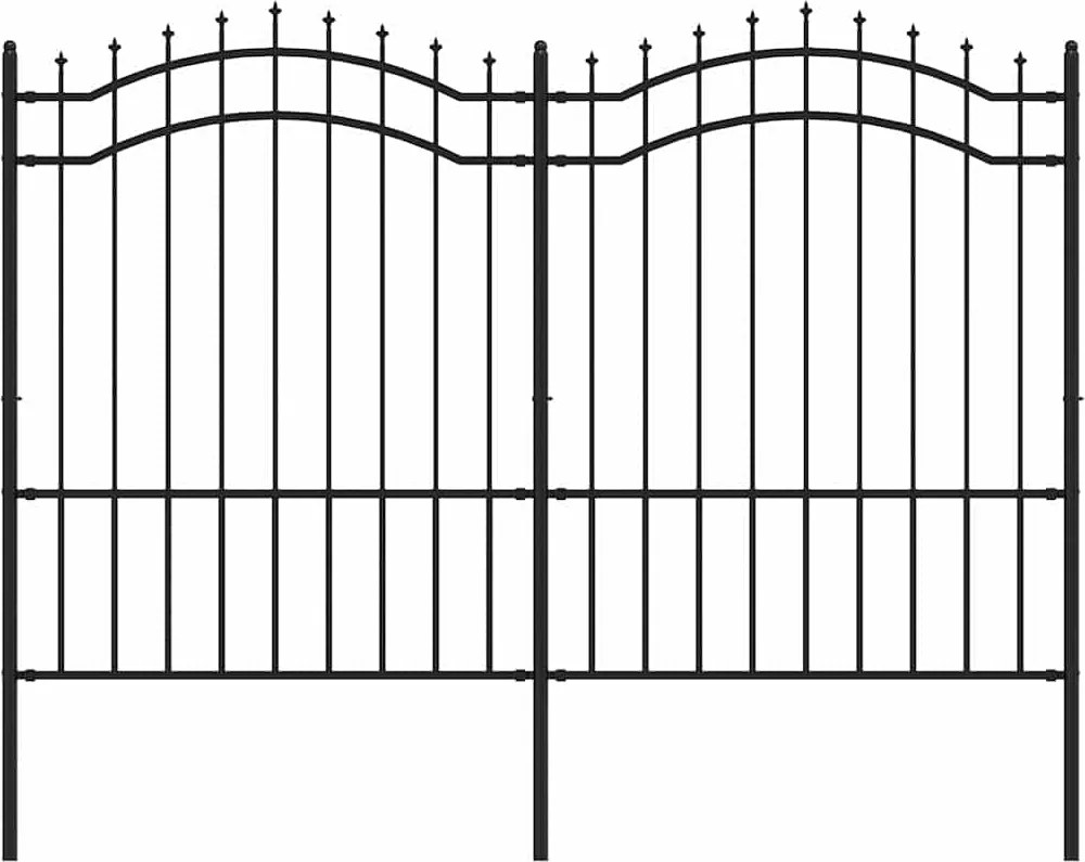vidaXL fekete porszórt acél kerti kerítés lándzsás tetejjel 240 x 150 cm