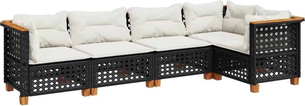 vidaXL 5 részes fekete polyrattan kerti kanapészett párnákkal