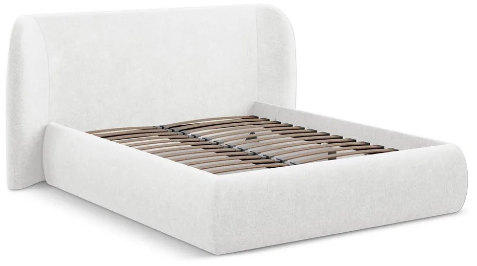 Fehér kárpitozott ágyneműtartós franciaágy ágyráccsal 140x200 cm Hauke – Makamii