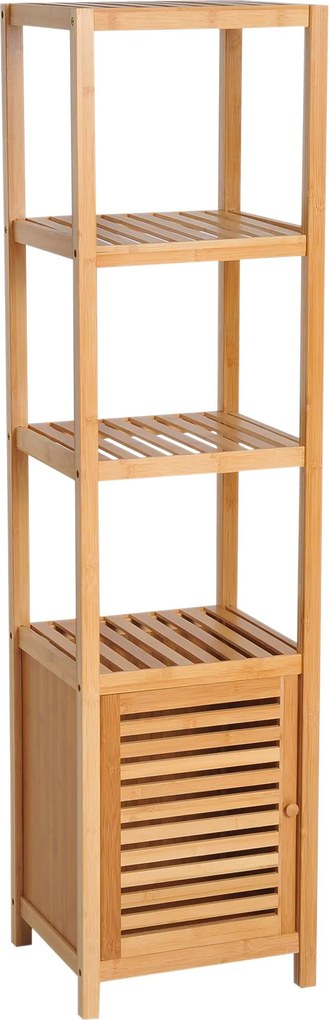 HOMCOM Fürdőszobaszekrény Karcsú, Magas WC Szekrény 3 Nyitott Polccal, Bambusz Fürdőszobaszekrény Kisebb Terekhez 36 x 33 x 140 cm Természetes | Aosom