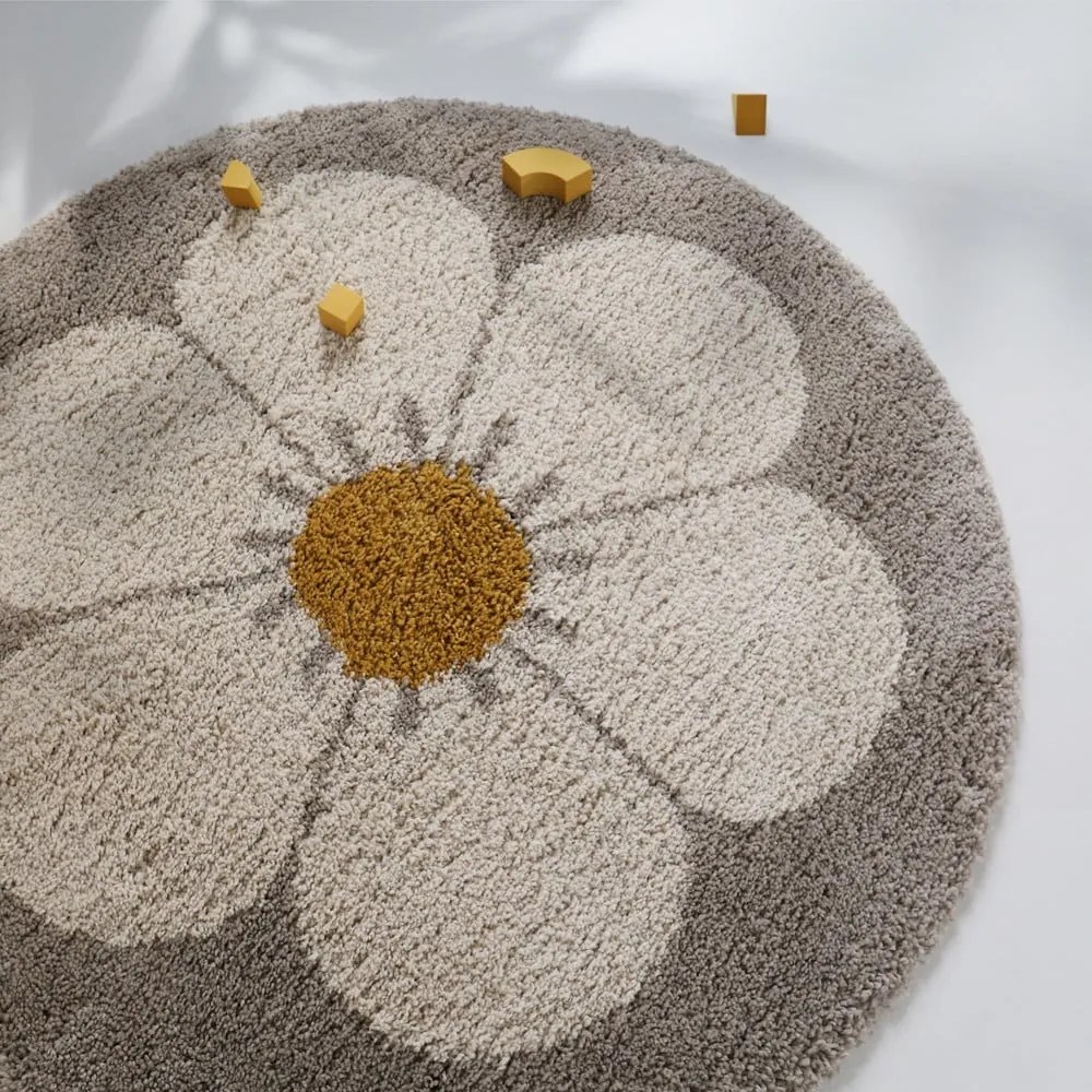 Világosszürke-krémszínű gyerek szőnyeg ø 120 cm Bohemian Daisy – Nattiot