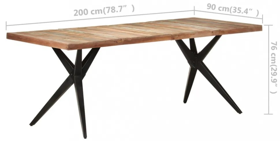tömör újrahasznosított fa étkezőasztal 200 x 90 x 76 cm
