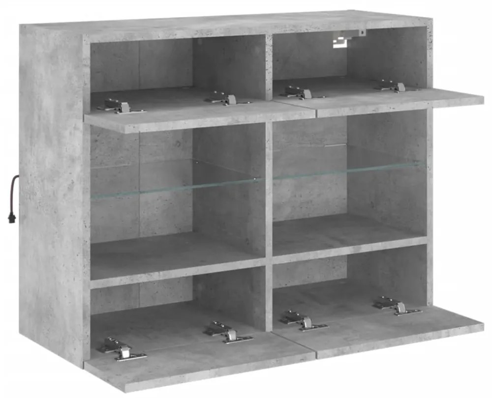 betonszürke falra szerelhető TV-szekrény LED-del 78,5x30x60,5cm