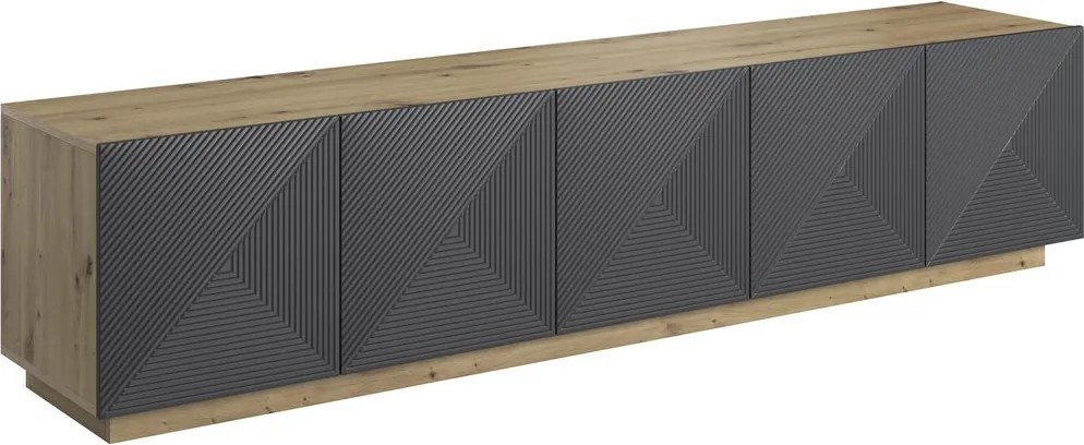 Asha ötajtós bordázott frontos TV szekrény 200 cm - artisan tölgy / rivier stone matt