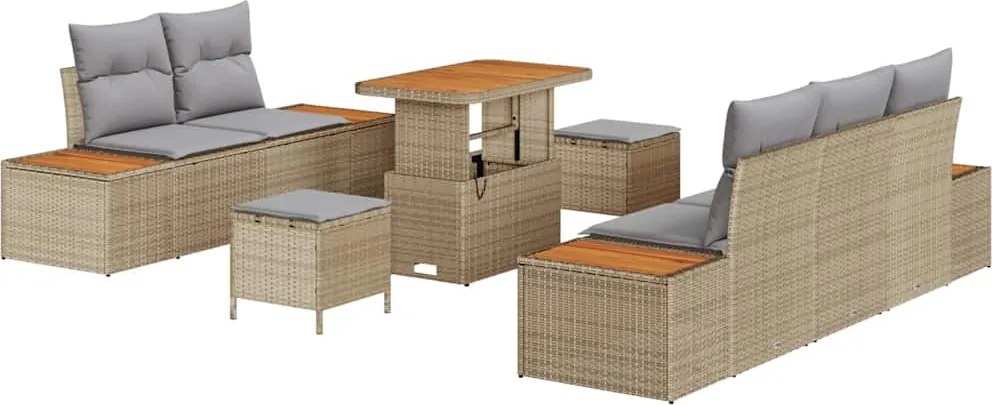 vidaXL Kerti Kanapé Szett 8 pcs Bézs polirattan
