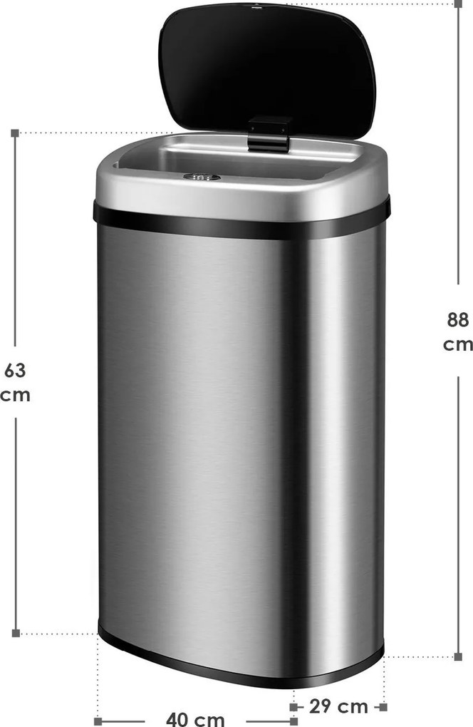 Juskys Érintésmentes szögletes szemetes 60l - ezüst