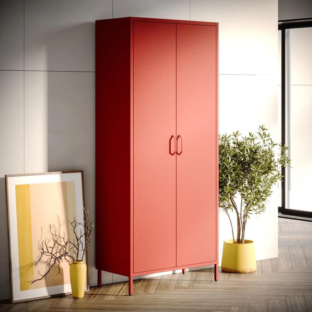 Gardróbszekrény FLAVIO, 800 x 1850 x 450 mm, Modern: piros