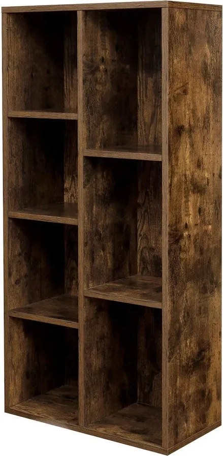 VASAGLE 7 rekeszes könyvespolc, álló vagy fekvő kialakítás, 50 x 24 x 106 cm, rusztikus barna