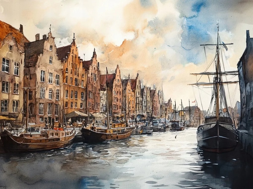 Canvas Vászonkép Gdańsk Óváros Vitorlások Csatorna Motława 80x60