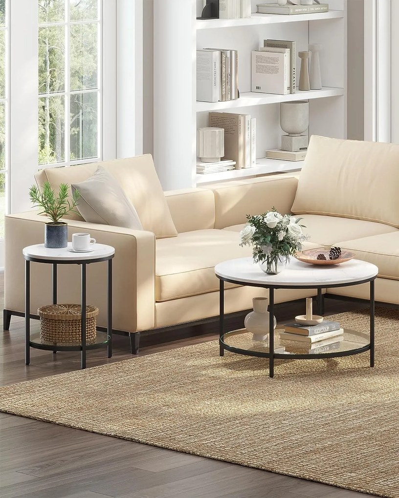 ERIC márvány mintás dohányzóasztal, 45x55cm, fekete/fehér Vasagle