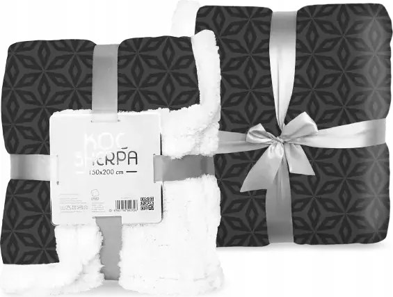 Vastag puha takaró Sherpa fekete-fehér 150x200 cm 200g/m2 Ajándék