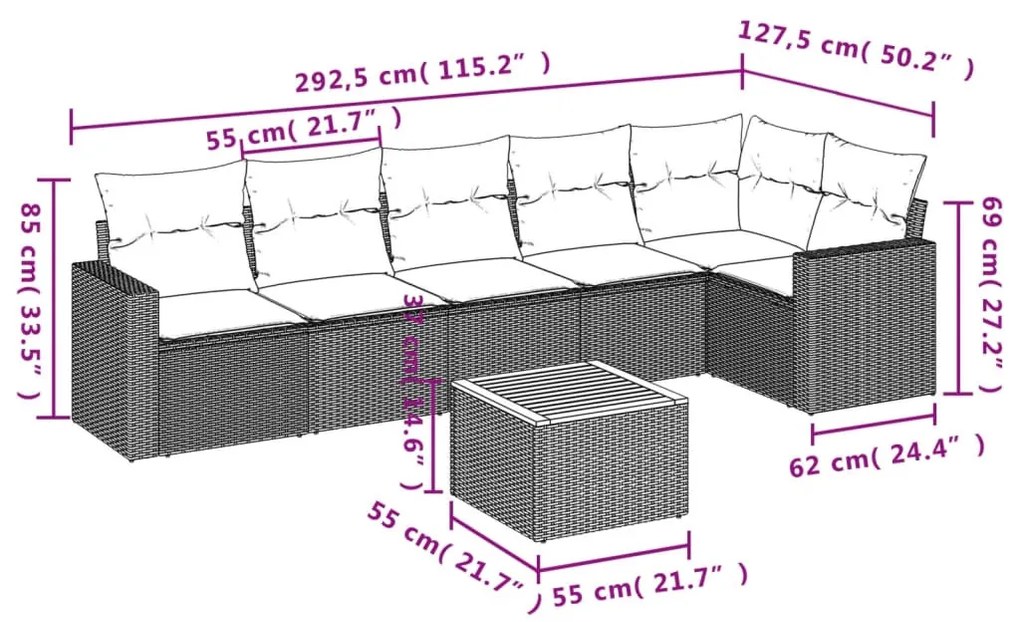 7 részes bézs polyrattan kerti ülőgarnitúra párnákkal