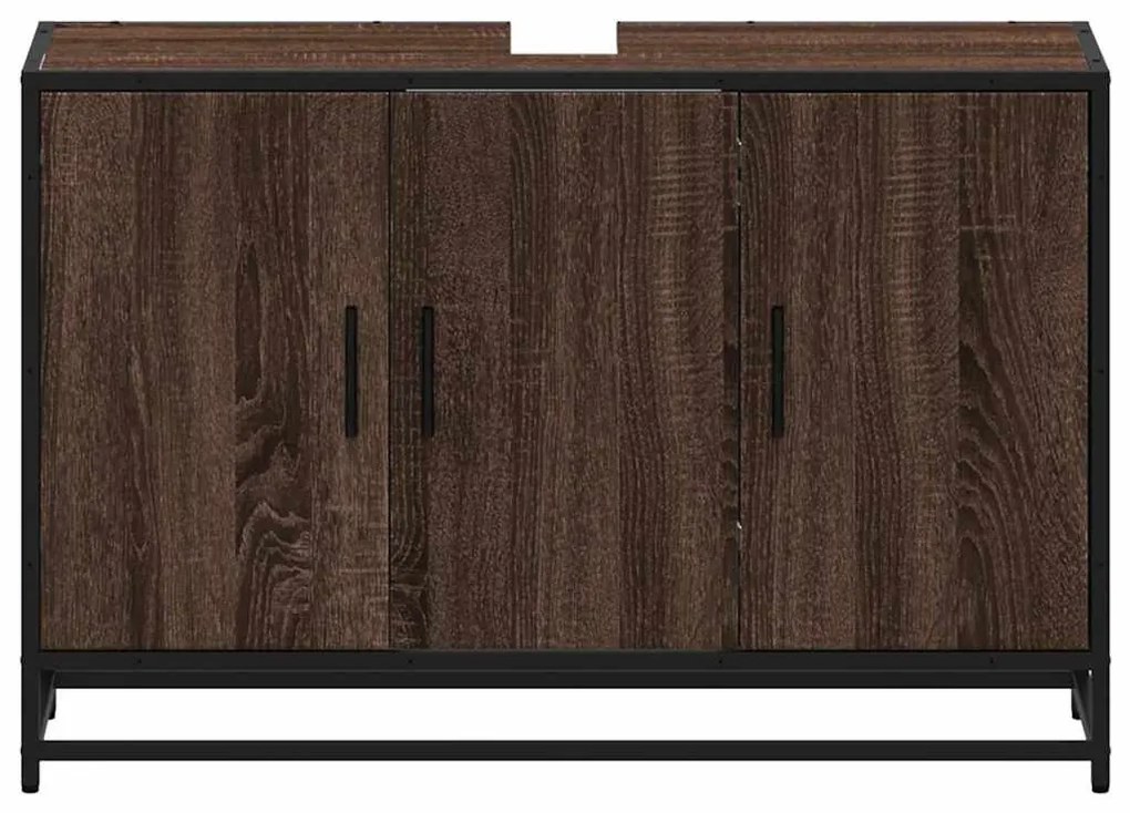Barna tölgy szerelt fa fürdőszobai mosdószekrény 90x33x60 cm