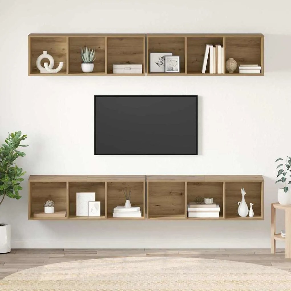 Fali TV Szekrény 4 pcs kézműves tölgy 37 x 37 x 107.5 cm
