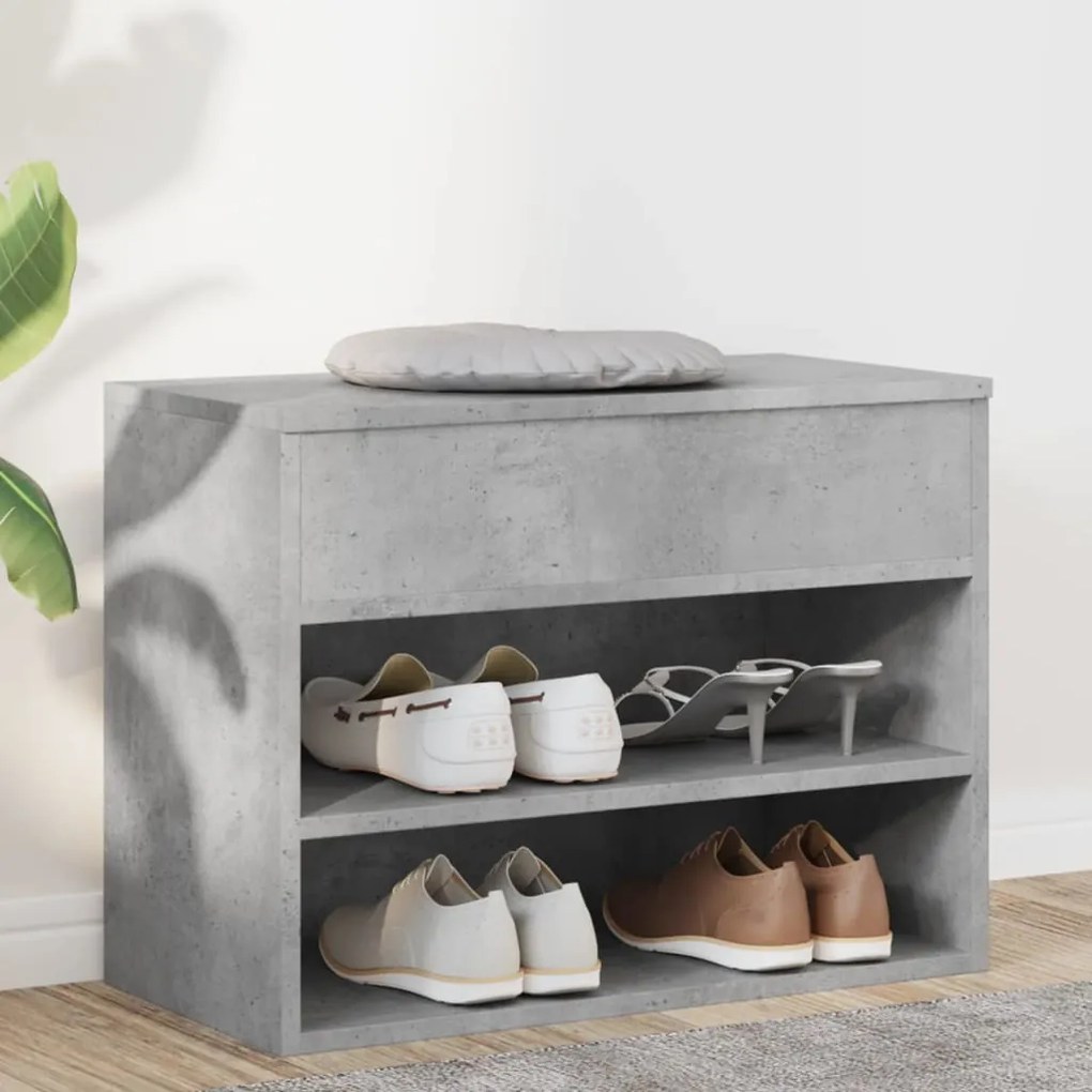 betonszürke szerelt fa cipőtároló pad 60 x 30 x 45 cm